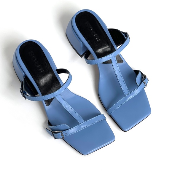 Women’s Leather Fashion Heel Sandals Blue - Picture 1 of 7